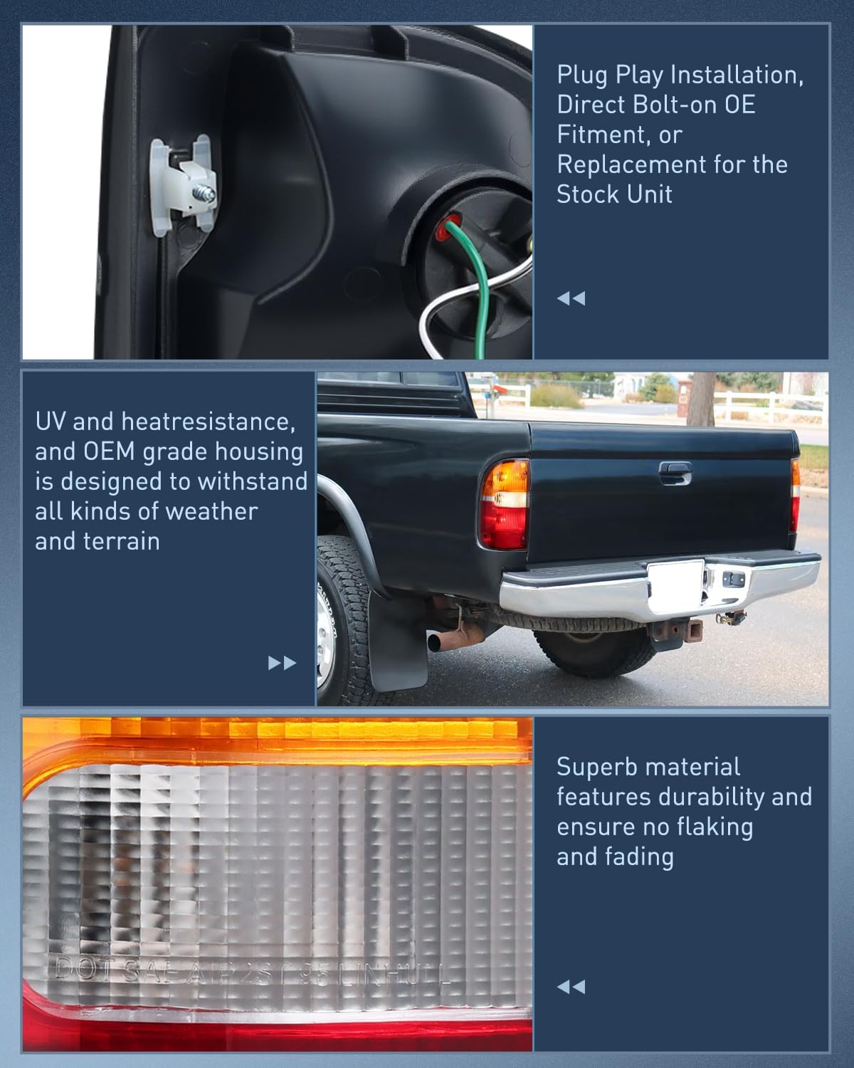 Nilight Taillight Assembly Compatible with 1995 1996 1997 1998 1999 2000 Toyota Tacoma Rear Tail Light Lamp Replacement OE Style Driver Side