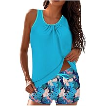 Wkishenl Tankini Swimsuits for Women Tummy Control Two Piece Bathing Suit Modest Swimwear Blouson Tankini Top with Shorts