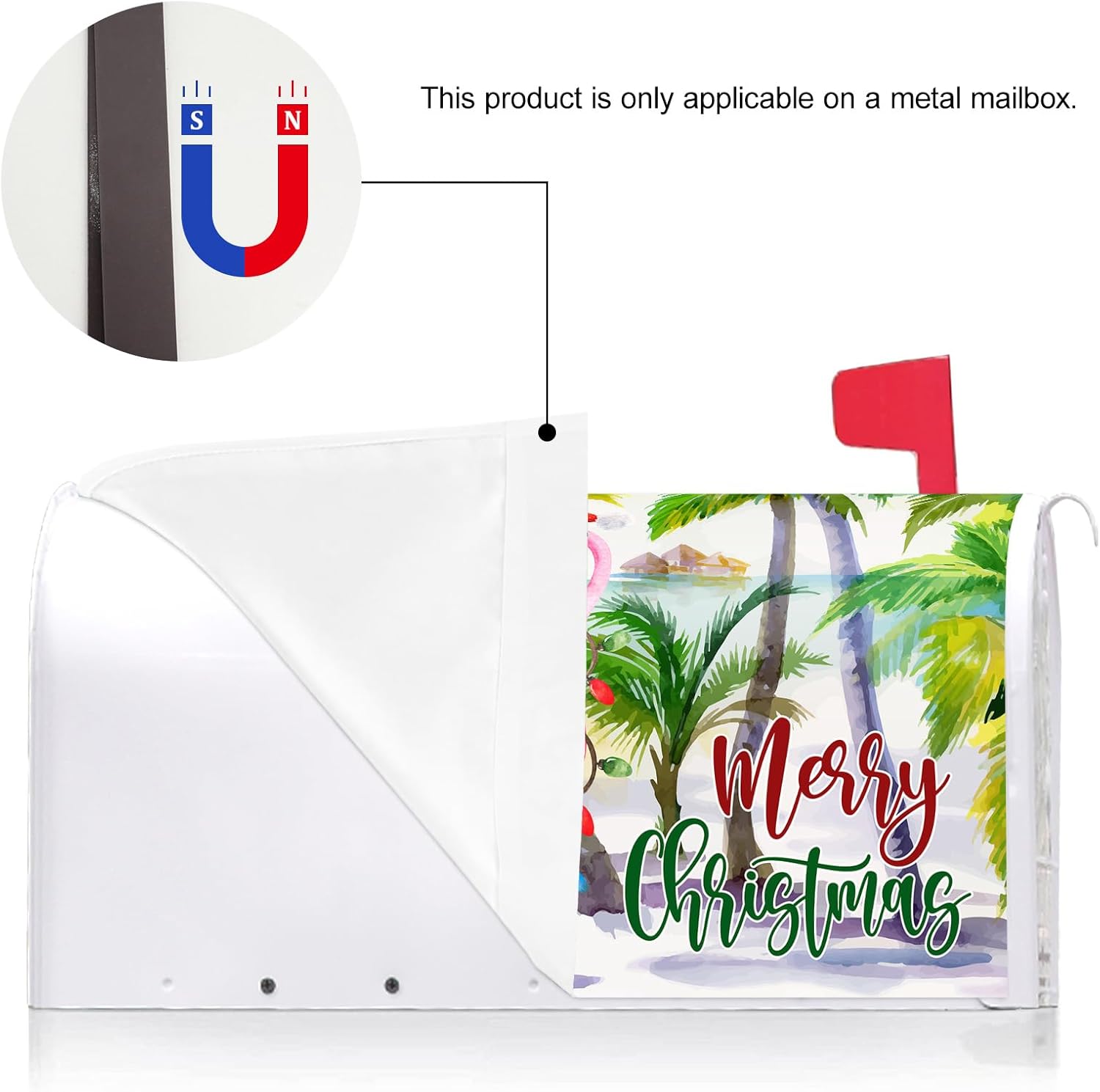 Texupday Merry Christmas Hawaii Beach Flamingo Decoration Mailbox Cover with Magnetic Strip Winter Holiday Mailbox Wraps Post Letter Box Cover Standard Size 21" X 18" for Garden Outdoor Yard Decor