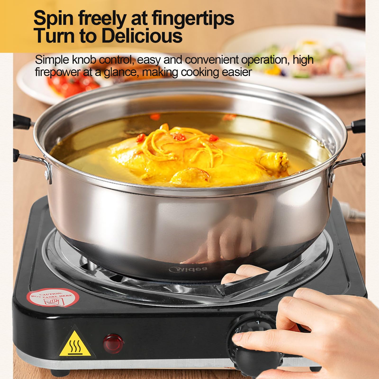 Encimera eléctrica de un solo quemador, estufa eléctrica portátil de 1000 W para cocinar con 5 niveles de temperatura ajustable y control de perilla, estufa compacta para el hogar, dormitorio, 3