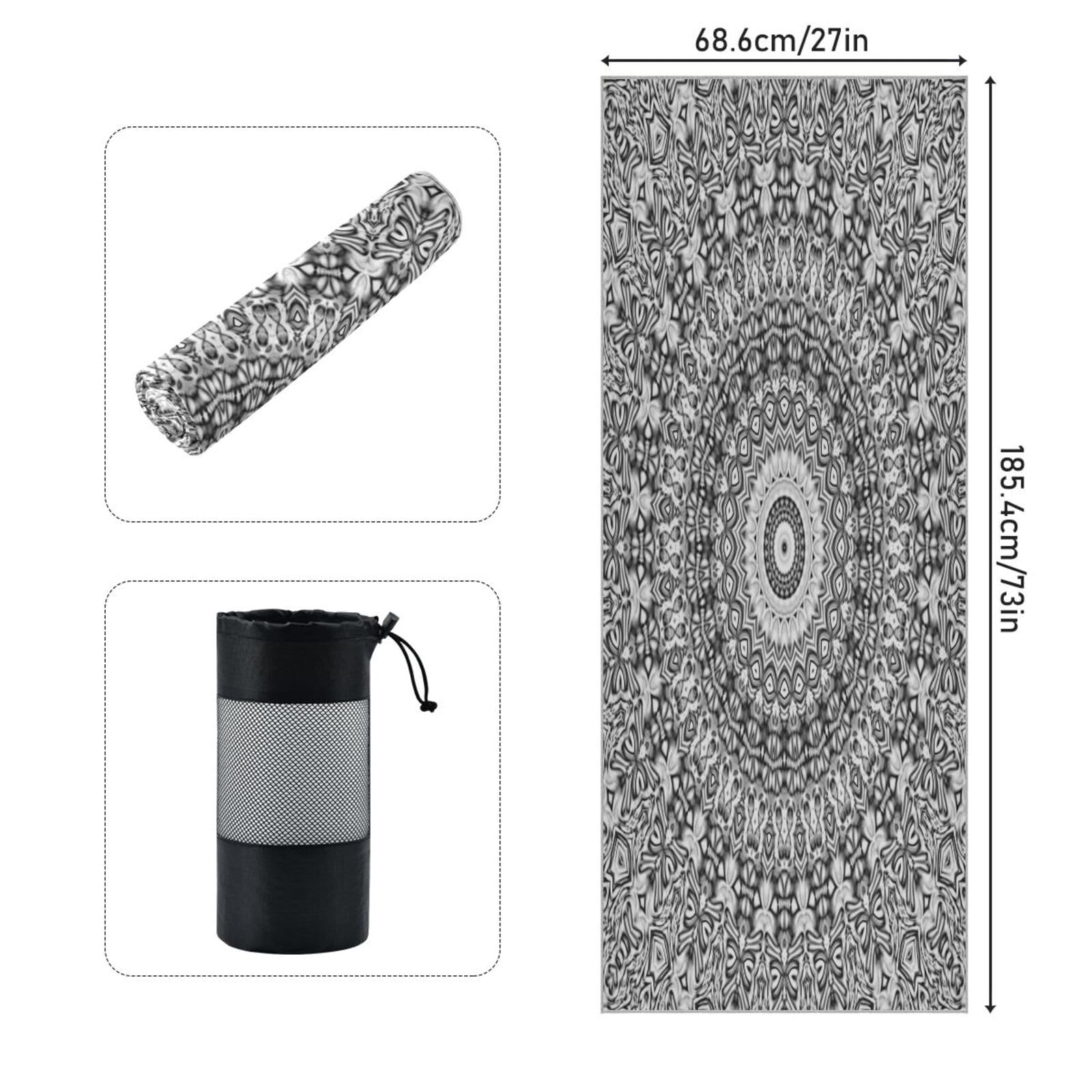 pnyoin Retro Print Yoga Towel,Hot Yoga Mat Towel with Grip Dots Sweat Absorbent Non-Slip for Hot Yoga, 24