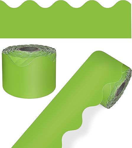 Carson Dellosa - Rollo de tira de papel de color verde con borde superior ondulado para enmarcar tableros de anuncios, pupitres, taquillas,