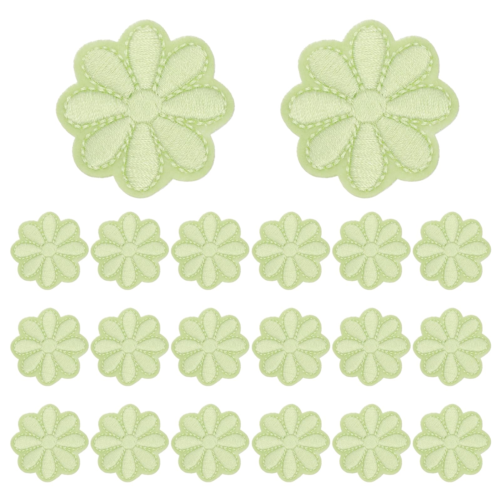 sourcing map 20 Pcs Flower Iron-on Patches, 1.57 Inch Cute Flower Applique Patches Embroidered Sew on Patch for Clothing Jackets Backpack Shoes DIY Accessory Bags, Light Green