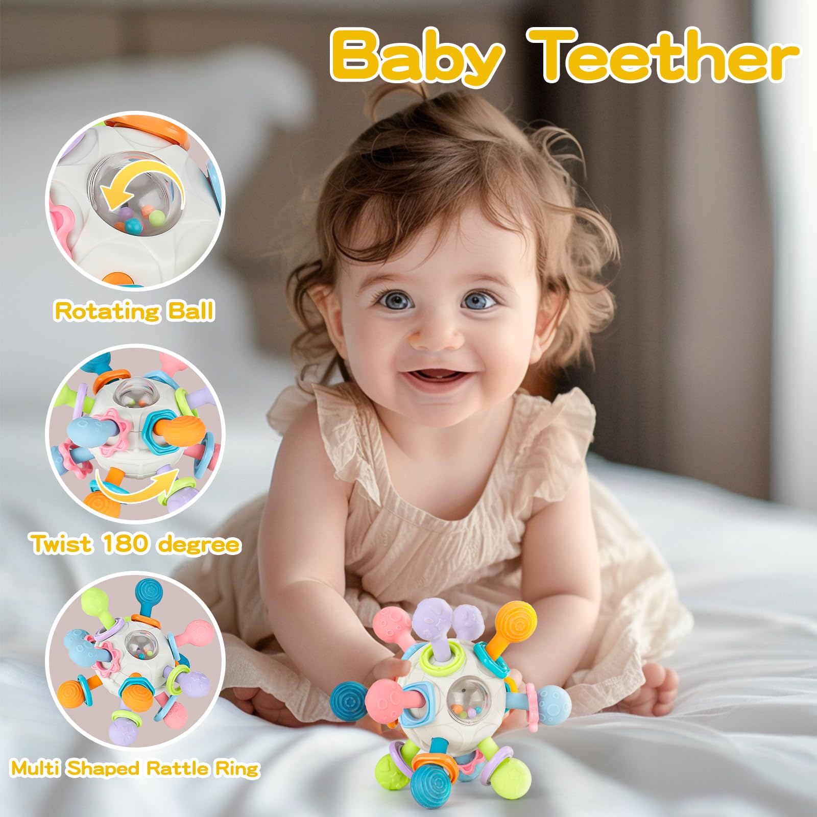KADAYAYA Baby Toys 6 12 18 Months, Montessori Boys for Infant Toddler Rattles Teething Toy, Silicone Pull String Toys - Image 4