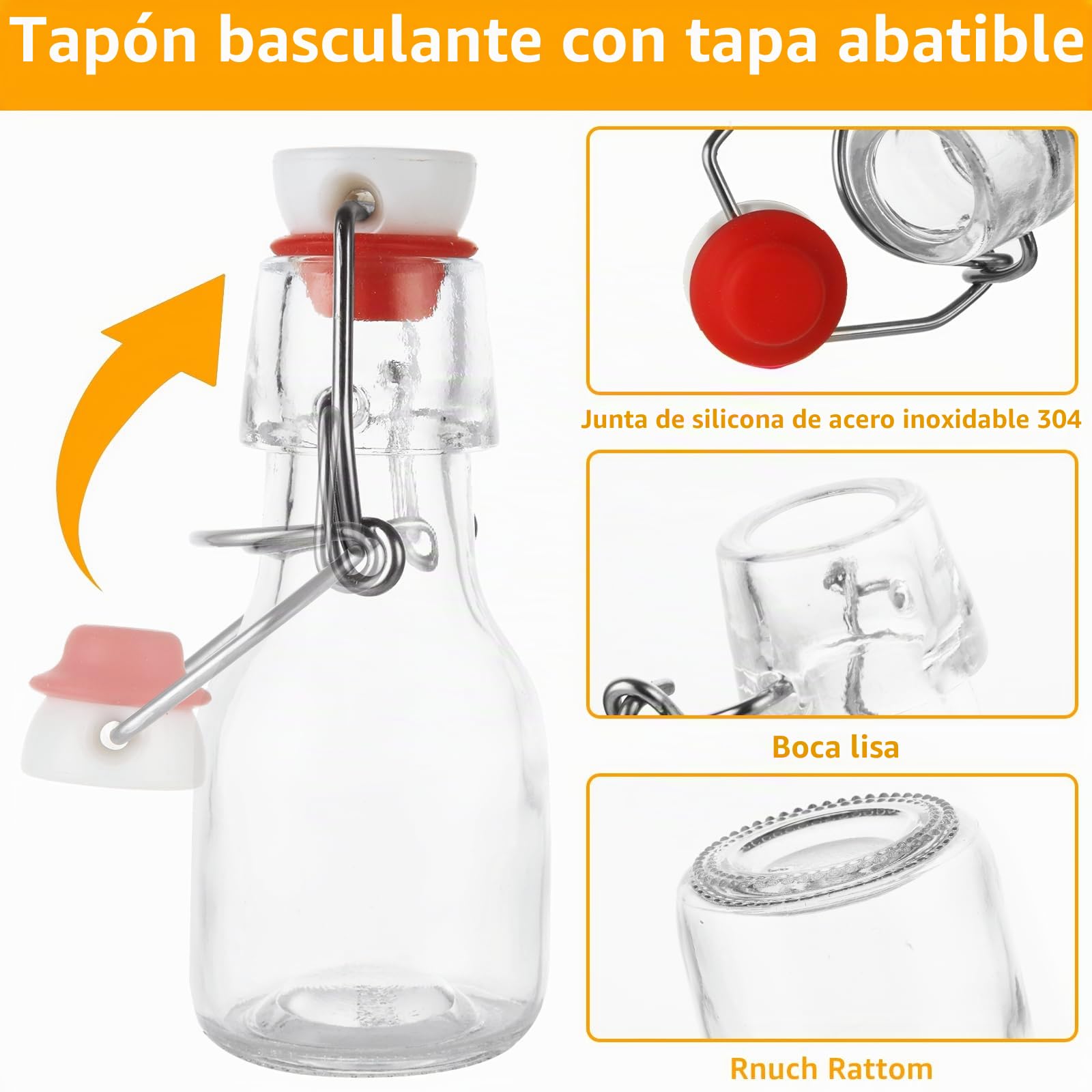 DAJAVE 30 botellas de cristal de 60 ml con cierre de clip, botellas pequeñas para rellenar, botellas de planchado para rellenar, incluye 2 embudos de silicona y 3 etiquetas, botellas de cristal para