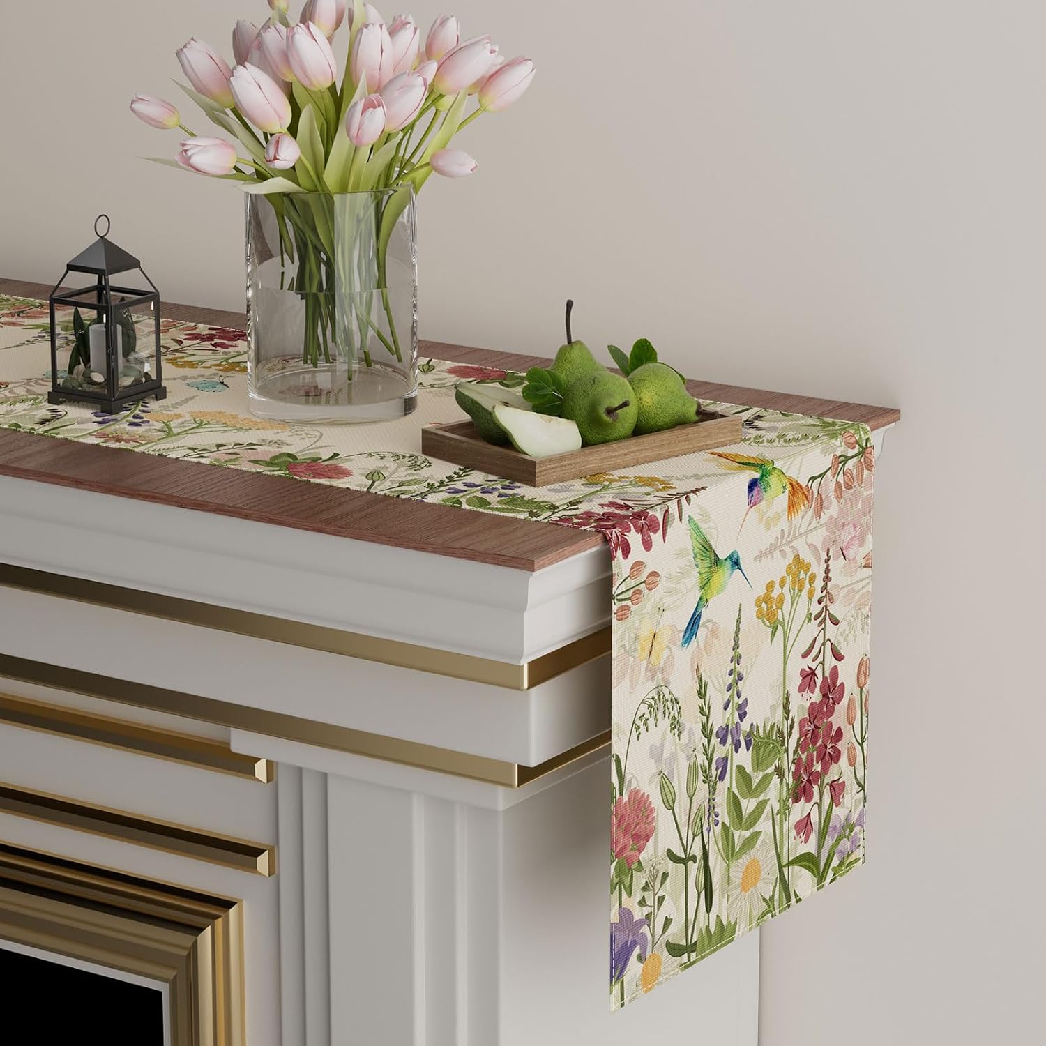 XCHI Wildflowers Grass Hummingbirds Spring Table Runner Summer Table Decoration for Party Home Kitchen Dining Holiday Decor 13x72 Inch