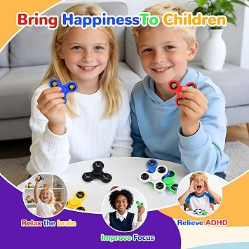 SCIONE 6-Pack Mini Fidget Spinners (6.3cm) | Smaller Size Ideal for Kids, Classroom Rewards & Party Bag Fillers | Sensory Focus Toys for Children & Adults | Red, Blue, Green, Yellow, Black, White