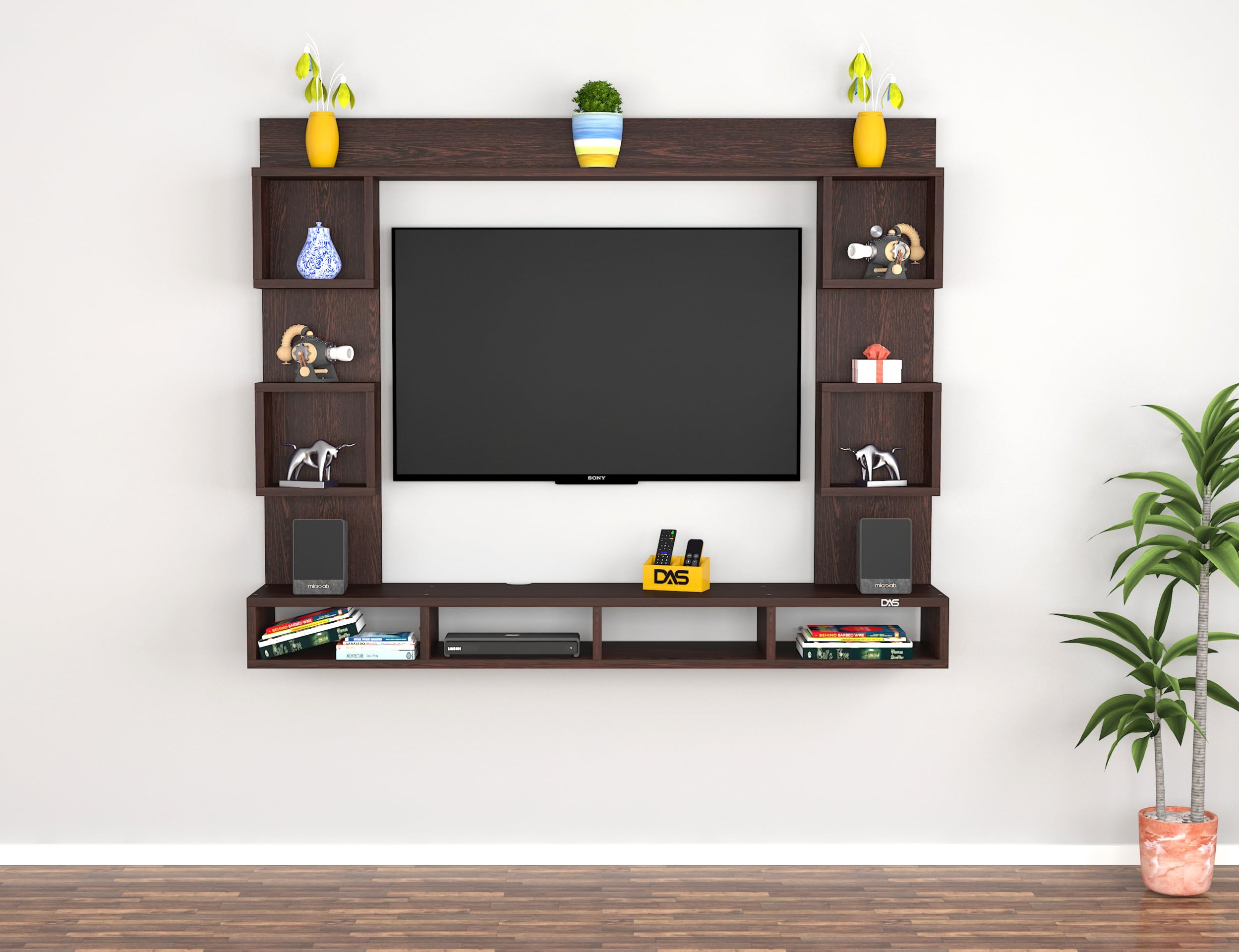 DAS ZINDEL MINI Wall Mount Engineered Wood TV Entertainment Unit/Tv Rack Set to Box Stand with Wall Shelves for Living Room Flowery Wenge Finish (Ideal for up to 32") Screen-image-43