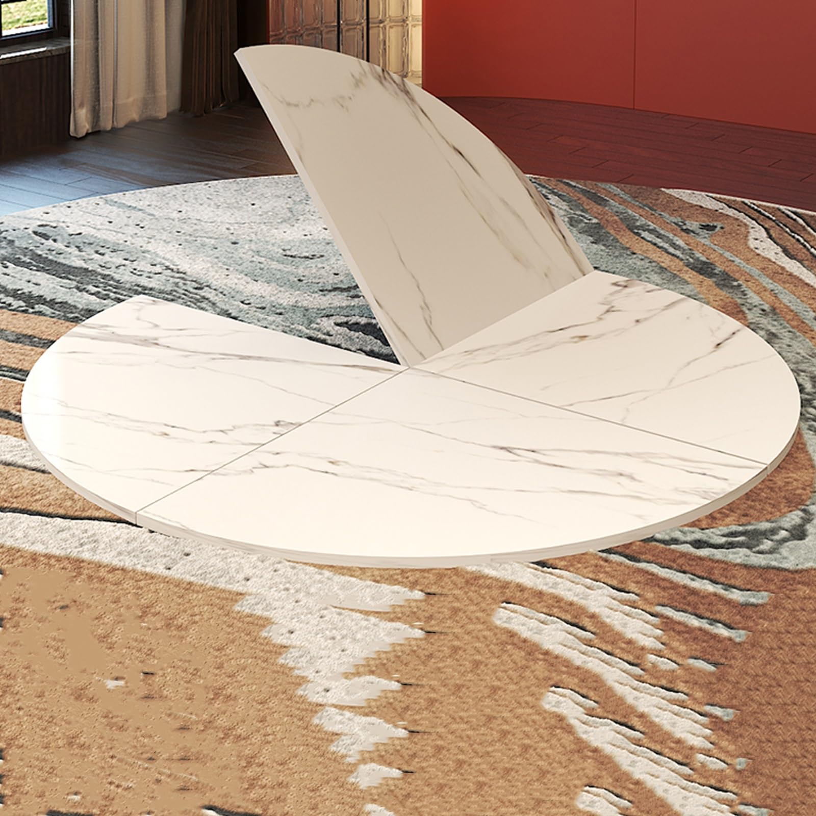 Tablero de Mesa Plegable Redondo de Madera Grande, de 140 a 218 cm, Extensor de Repuesto Temporal, para Interior y Exterior, para 10 a 15 Personas (Piedra, 220 cm/86,6 Pulgadas)