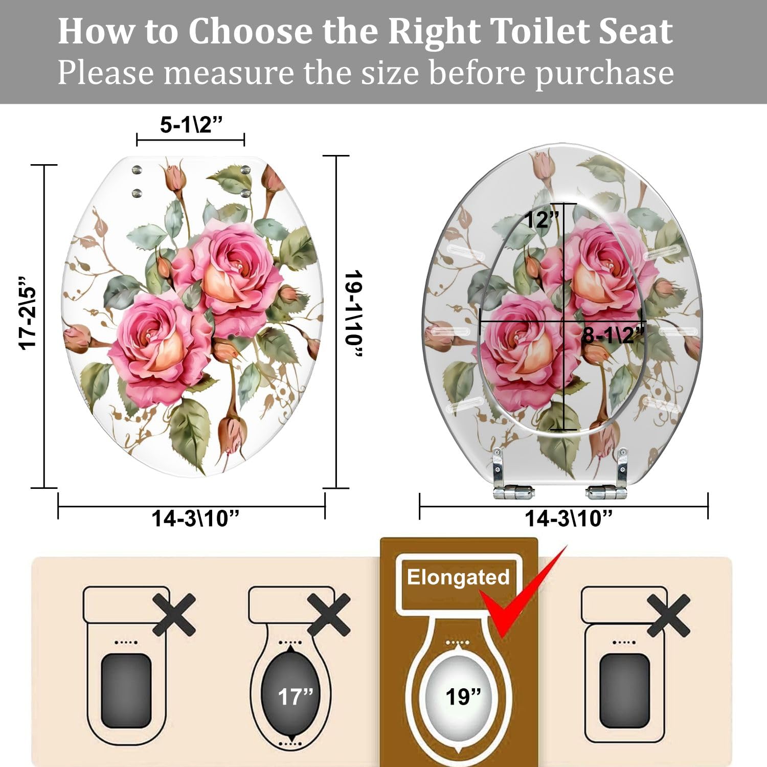 Dekorativer, länglicher WC-Sitz in Aquarellrosa aus Kunstharz mit Absenkautomatik und Schnellverschluss, inklusive Deckel, einfache Montage