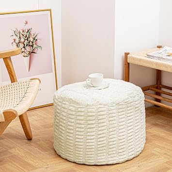 Poofieotto Handmade Unstuffed Ottoman Pouf Cover Versatile Storage Footstool & Floor Pouf for Living Room, Bedroom, or Wedding Decor | 20" Diameter x 14" Height | Filler Not Included Cream
