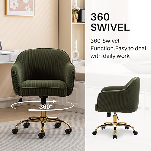 Miniatura 4 de Silla de escritorio para oficina en casa con brazos, ruedas doradas, moderna silla tapizada de terciopelo, silla para computadora con respaldo