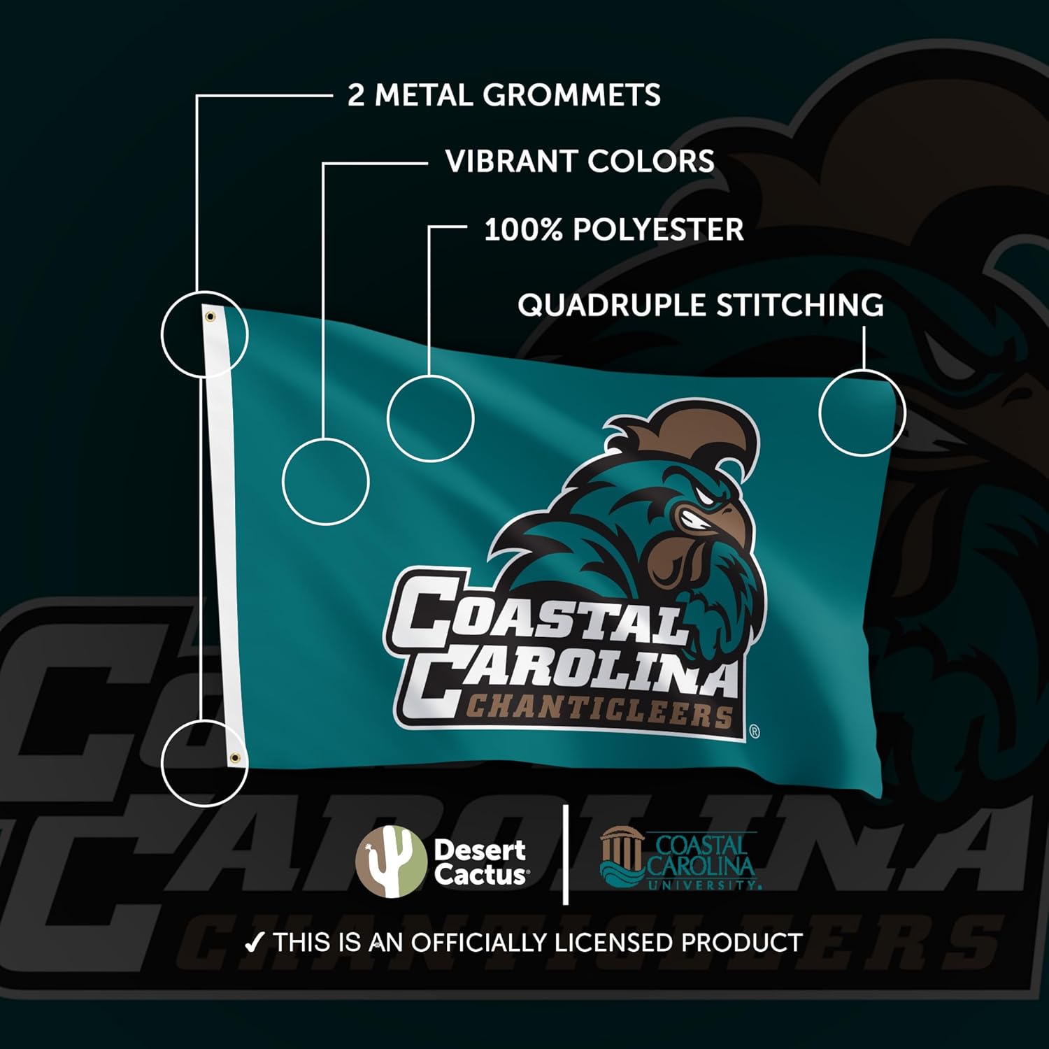 Desert Cactus Coastal Carolina University CCU Flag - 3 x 5 Feet Chanticleers Banner, Indoor/Outdoor Durable Fabric, 100% Polyester Design (Style 2) - Image 4