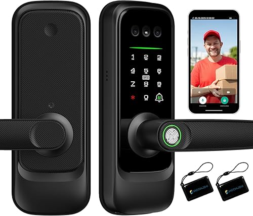 Cerradura inteligente de video con cámara, mango de puerta de reconocimiento facial 3D y vena de palma, teclado de huellas dactilares, cerradura de