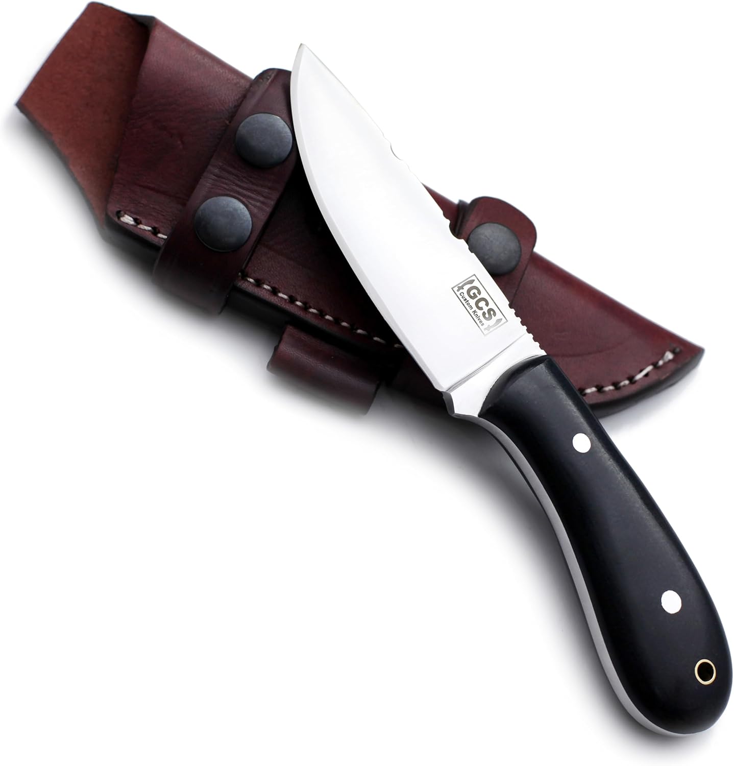 GCS Handmade Skinning and Tactical Knife with Full Tang Black Micarta Handle, Leather Sheath, Right Hand Cross Draw & Right Hand Vertical Carry-GCS 262
