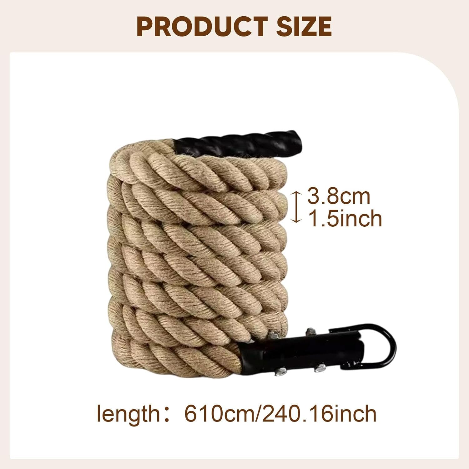 Qraatosi ワークアウトロープ ジムクライミングロープ ジュート素材 快適グリップ 耐久性 筋力強化トレーニング