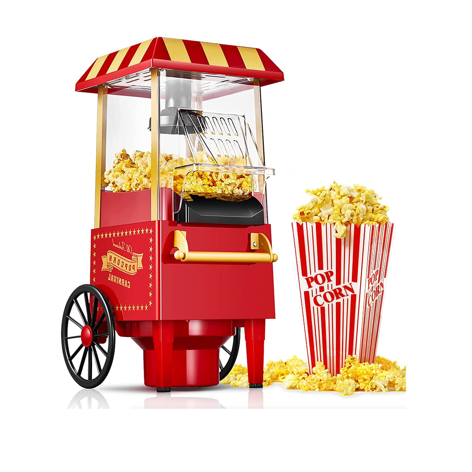 Maszyna do popcornu, maszyna do popcornu na gorące powietrze, elektryczna maszyna do popcornu 1200 W bez oleju i łatwa do czyszczenia, zdrowe Poppers z miarką i zdejmowaną pokrywką p