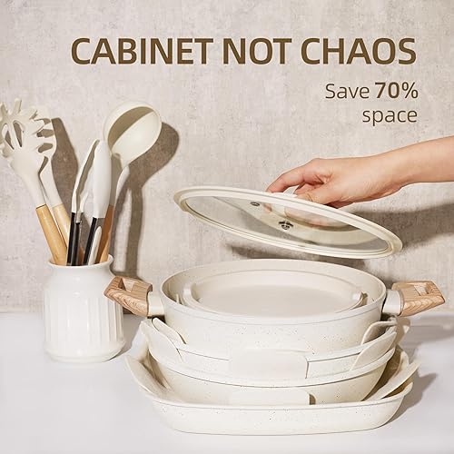 Miniatura 3 de Juego de 23 piezas de ollas y sartenes de cerámica, juego de ollas y sartenes antiadherentes, juego de ollas y sartenes con asas removibles, juego