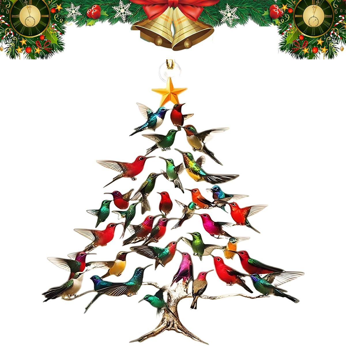 Hummingbird Christmas Ornament, Colorful and Double-SidedStacked Hummingbird Ornament for Bird Lover