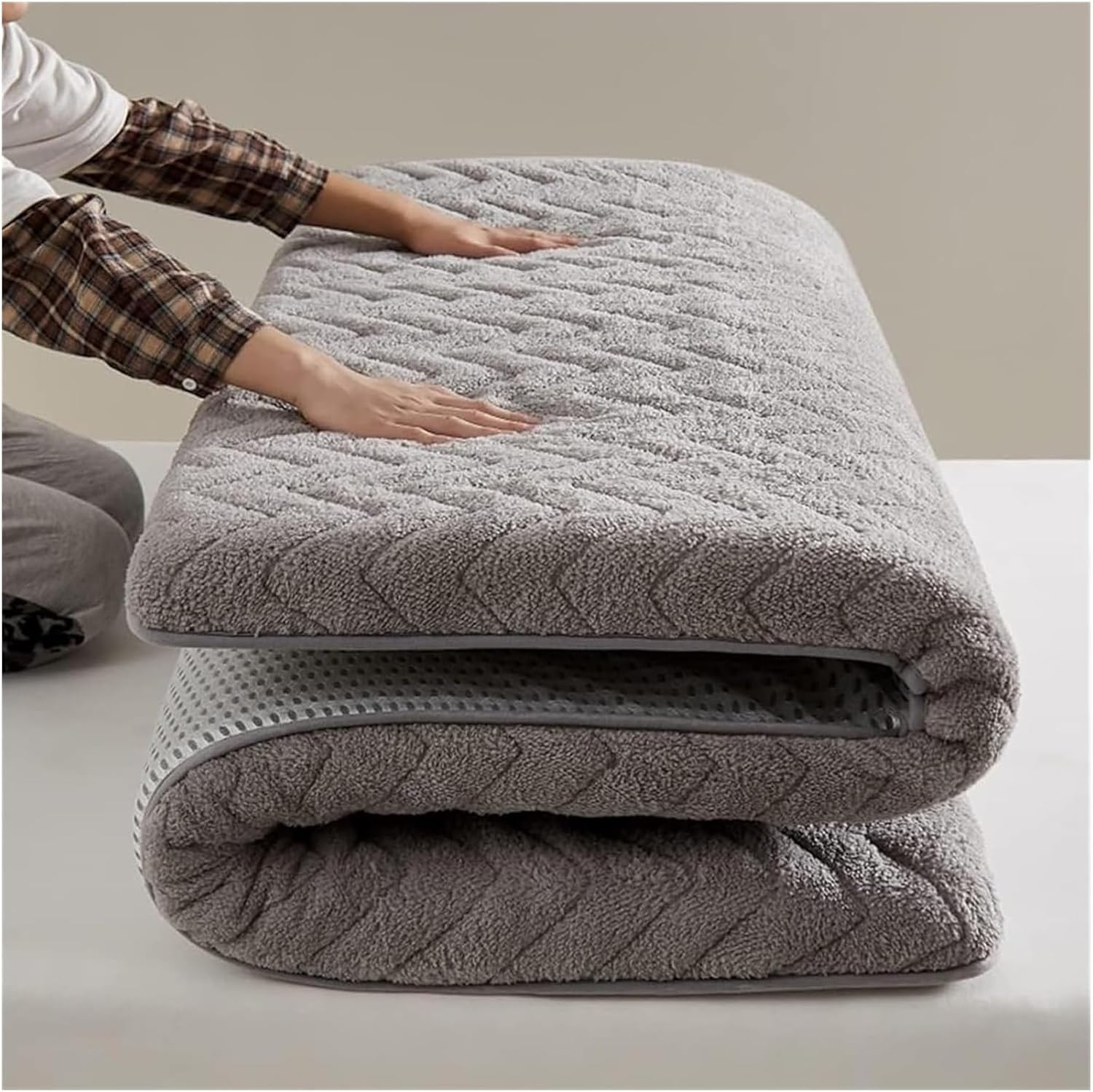 Japanese Style Floor Futon Mattress, Tatami Mattress, Adult Soft Plush Foldable Floor Mattress, Portable Tatami Mattress for Camping Dormitory Guests (Gray, 90x190cm (35 * 74 Inches))