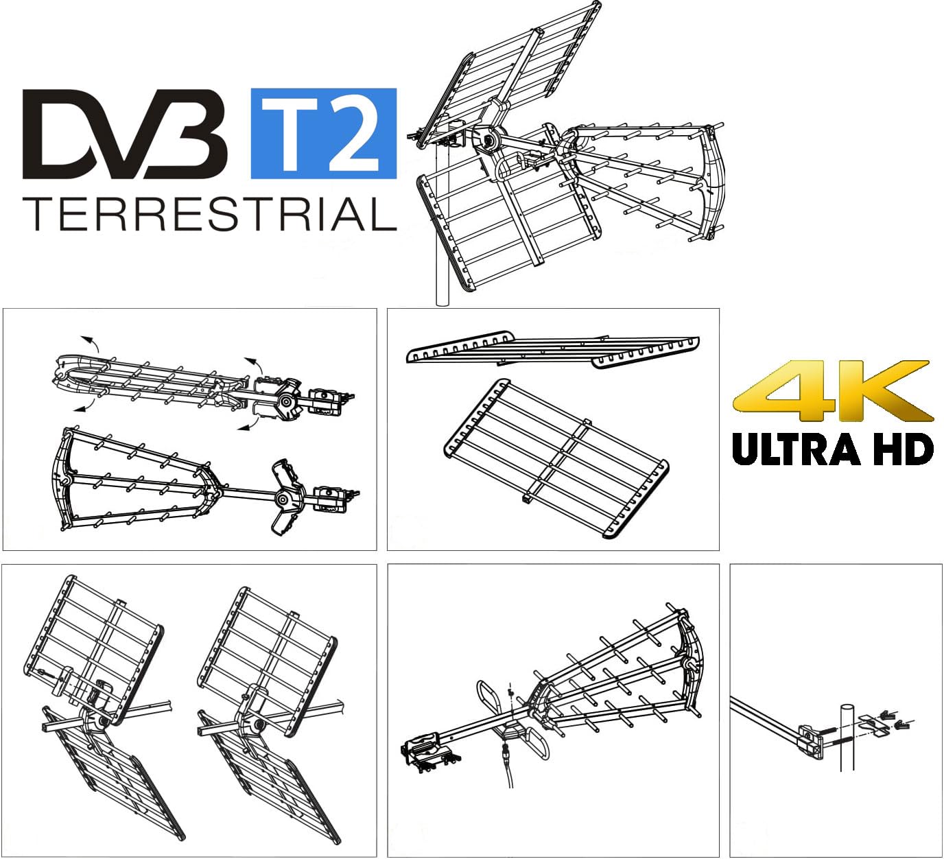 ANFEL 16db Antenna TV tripla Digitale Terrestre UHF 21-48 esterno, con filtro 5G LTE, per Ricezione il segnale Digitale Terrestre DVB-T/T2, Frequenze 470-694Mhz, Lunghezza 78cm, Nero