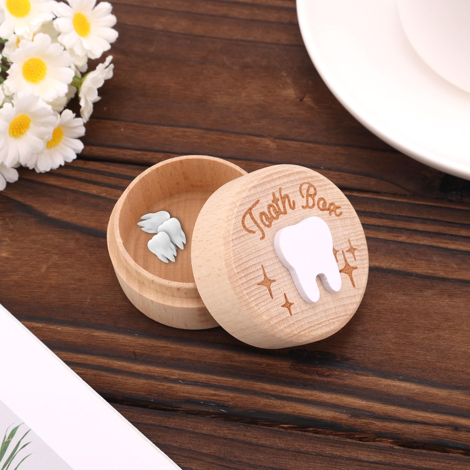 Scatola porta denti fatina, in legno massiccio, per conservare i denti persi, per bambini e bambini, idea regalo per denti e capelli, regalo di compleanno in legno di faggio fatto a mano