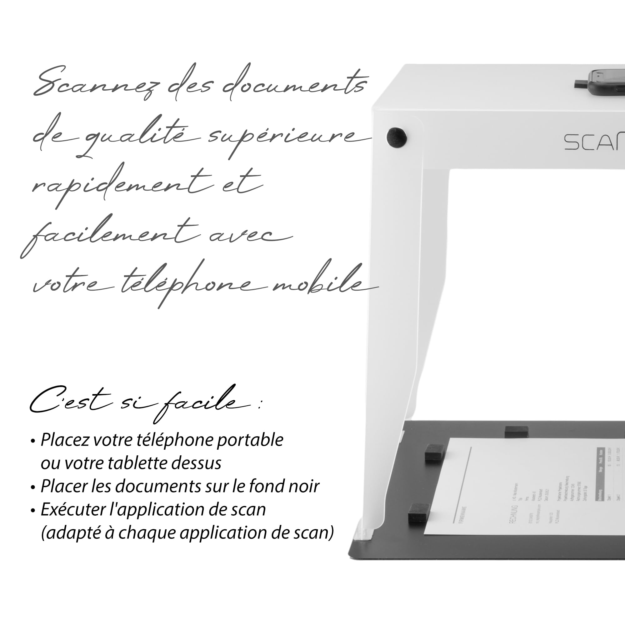 Pro | scanbox Pliable | Scanner des Documents Facilement et Rapidement avec Le Smartphone | Support pour Scanner de téléphone, Boite de Scan