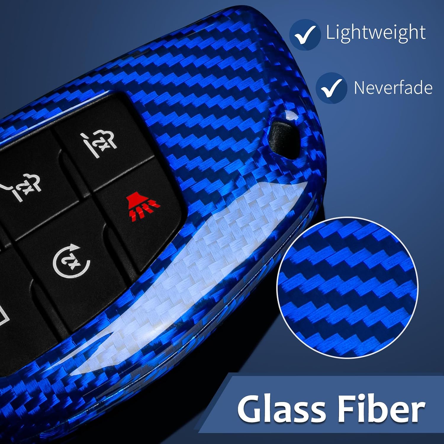 T-carbon Key Fob Cover Compatible with GMC Sierra Yukon Denali Real Glass Fiber Key Fob Protector Compatible with Chevy Silverado Suburban Tahoe 2021-2026 (Blue)