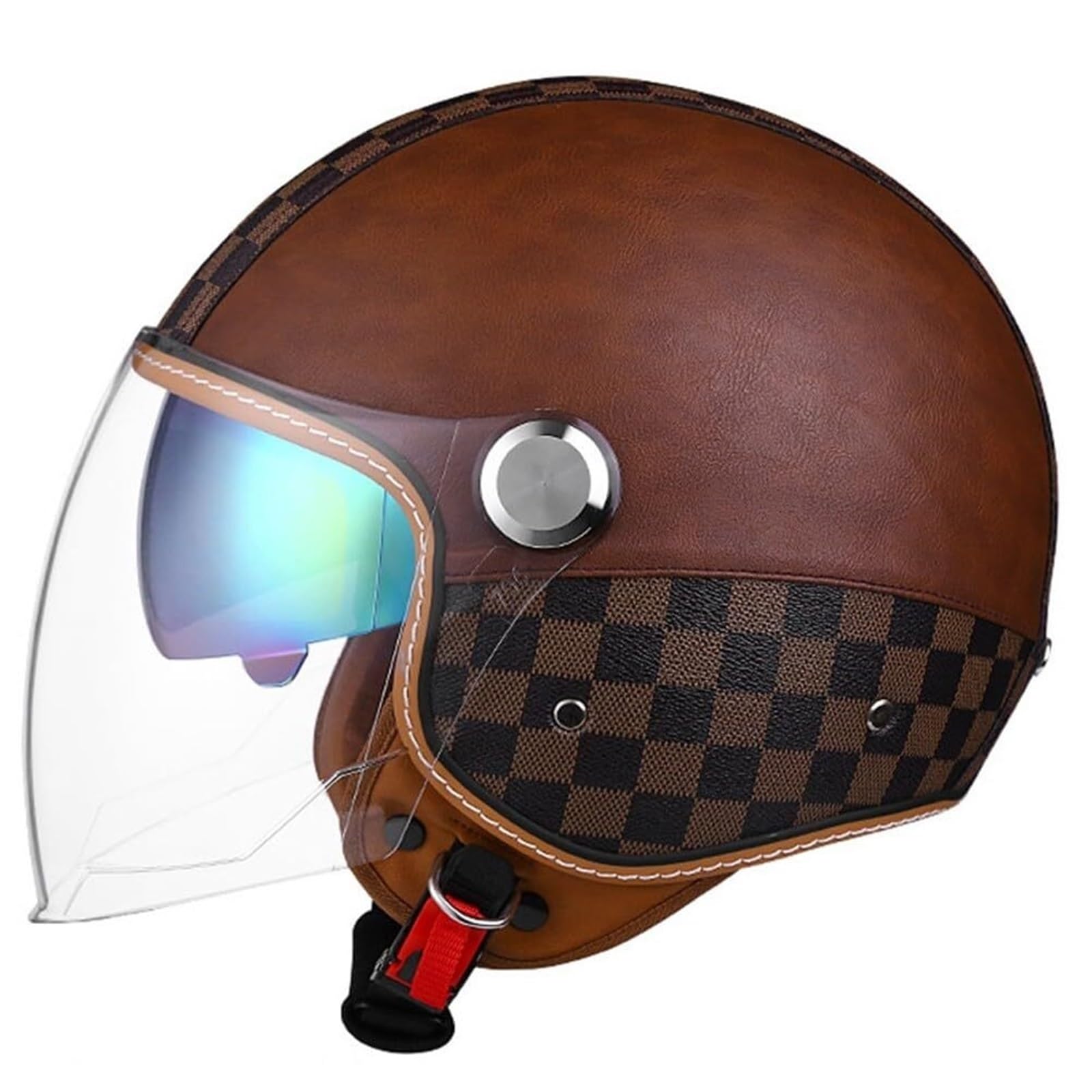 Casque moto jet en cuir contre le vent avec double visière anti-UV