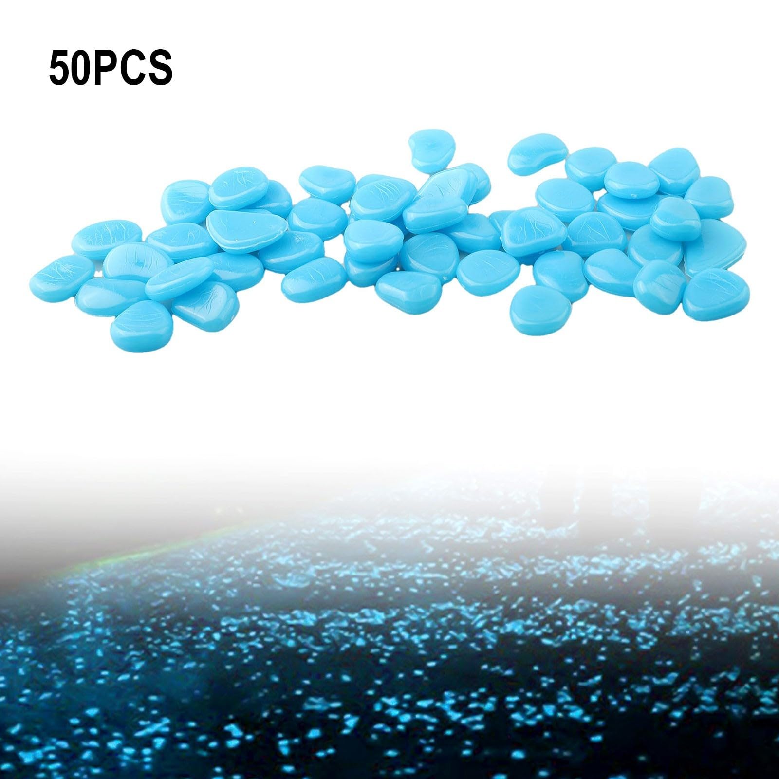 50 ciottoli fosforescenti, pietre da giardino luminose per vialetto, acquario, decorazione per cortile, interni ed esterni, 2-3 cm (blu)