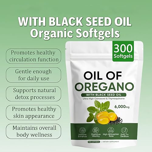 Miniatura 2 de Resilia Aceite de orégano con aceite de semilla negra, cápsulas de orégano orgánico 2 en 1, con 85% de aceite de orégano Carvacrol, para apoyo