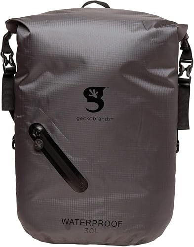 geckobrands Mochila impermeable de 30 l, Gris Negro, 30 L, Mochila impermeable 30l