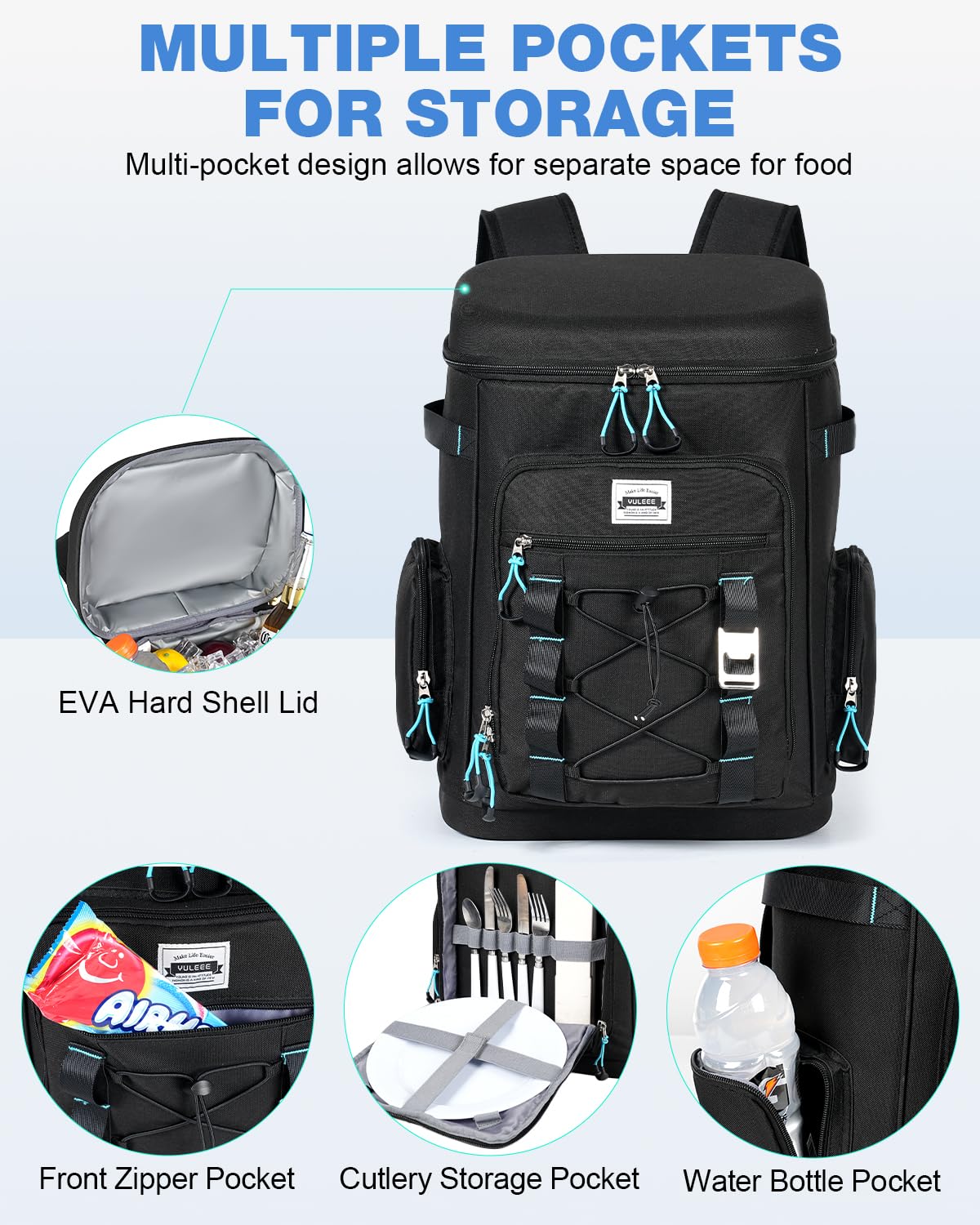 Mochila Nevera Grande, 30L Neveras Isotermica Portatil, Bolsa de Picnic con Aislamiento Hermético, Cooler Bag Tela para Playa, Camping, Viaje, Trabajo, Picnic, Negro