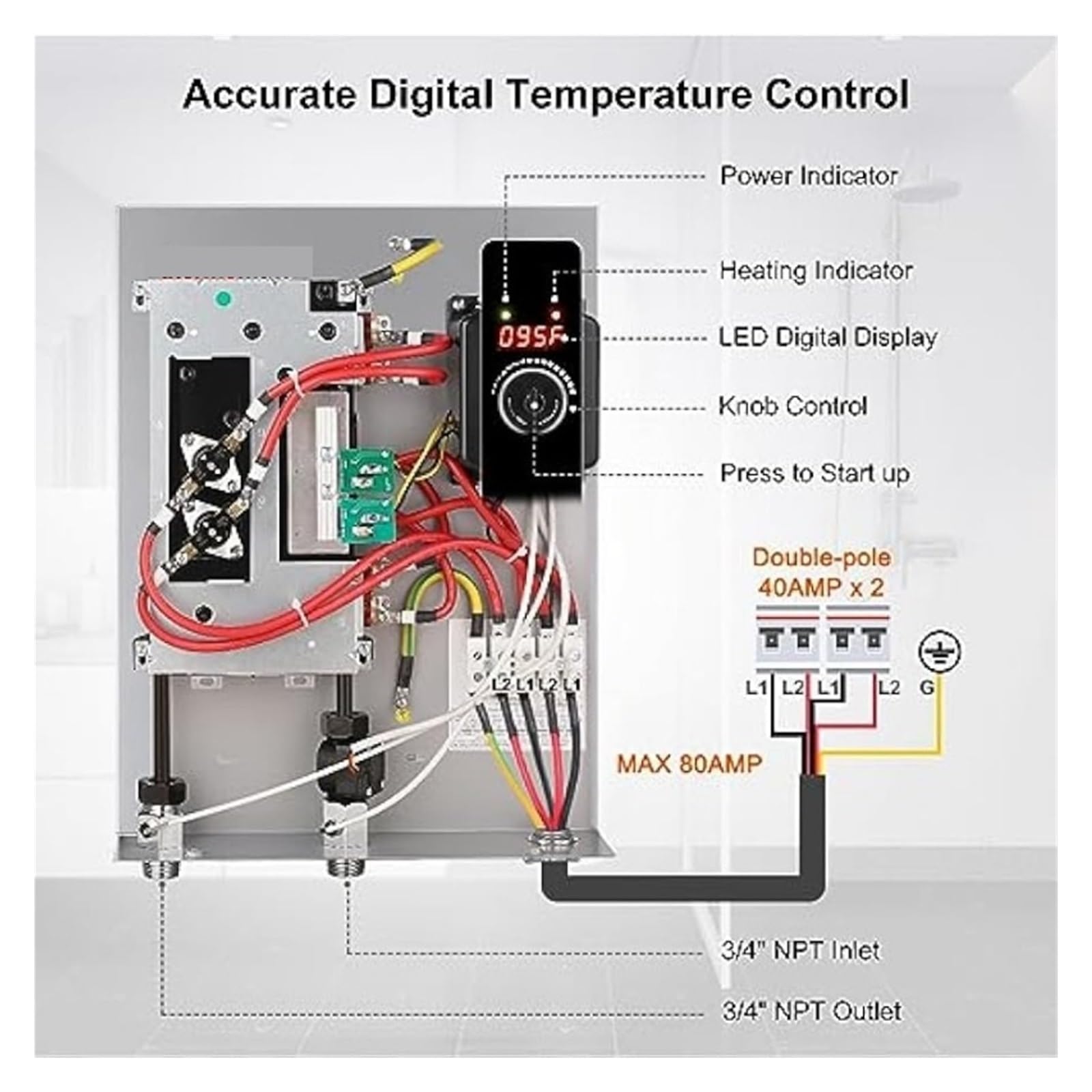 Podgrzewacz wody bez zbiornika, Bezzbiornikowy Podgrzewacz Wody Elektryczny Natychmiastowy, Nieograniczony Podgrzewacz Ciepłej Wody O Mocy 18 KW, Cyfrowy Wyświetlacz Temperatury Łatwa Instalacja