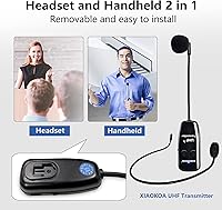 Vista 2 de XIAOKOA Auriculares inalámbricos UHF con micrófono: Sistema de micrófono de cabeza inalámbrico, micrófonos con carga USB-C, rango de 164 pies