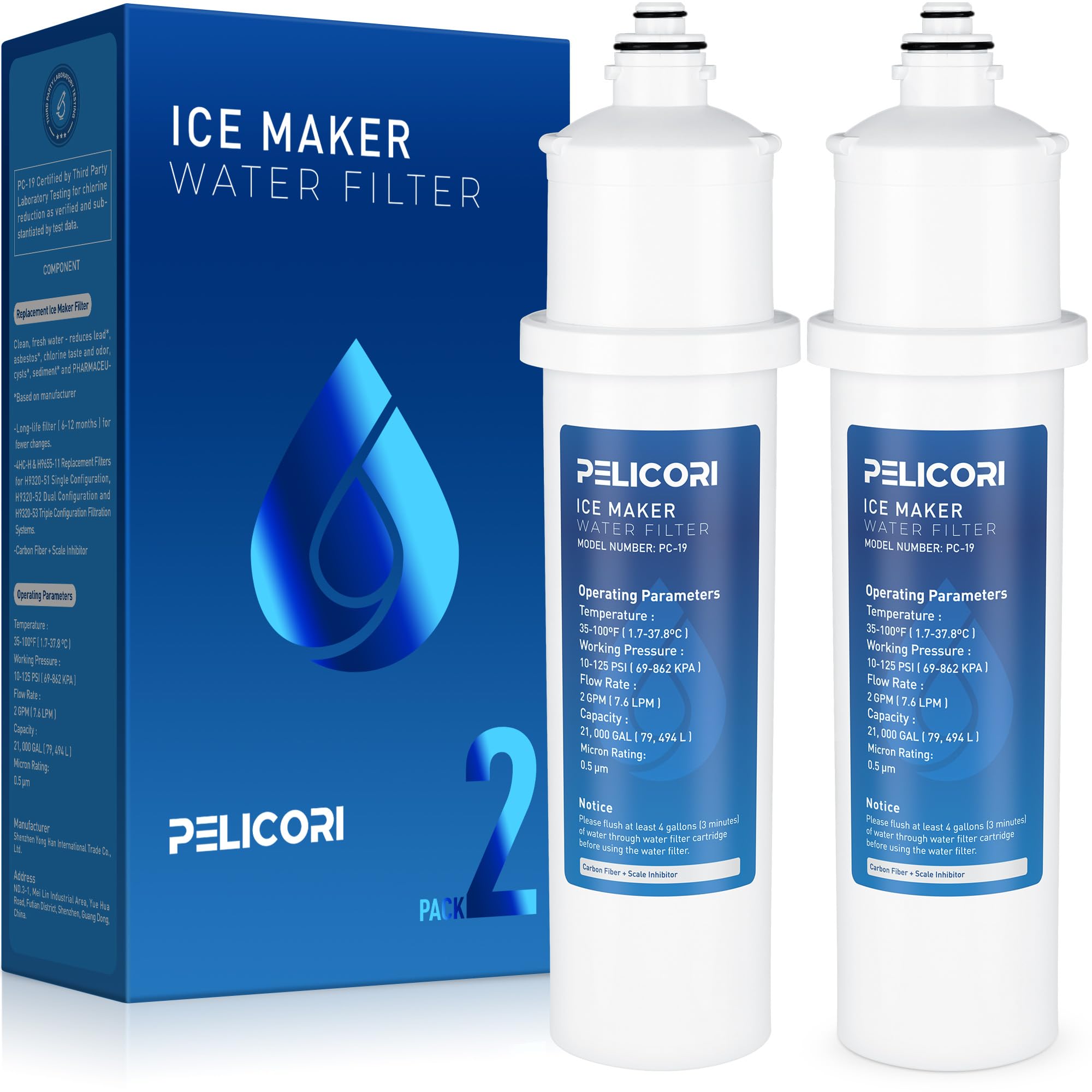 PeliCori 4HC-H Water Filter, Replacement for H9655-11, Compatible with Hoshizaki Filtration Manifolds H9320-51, H9320-52, and H9320-53 (2 Pack)