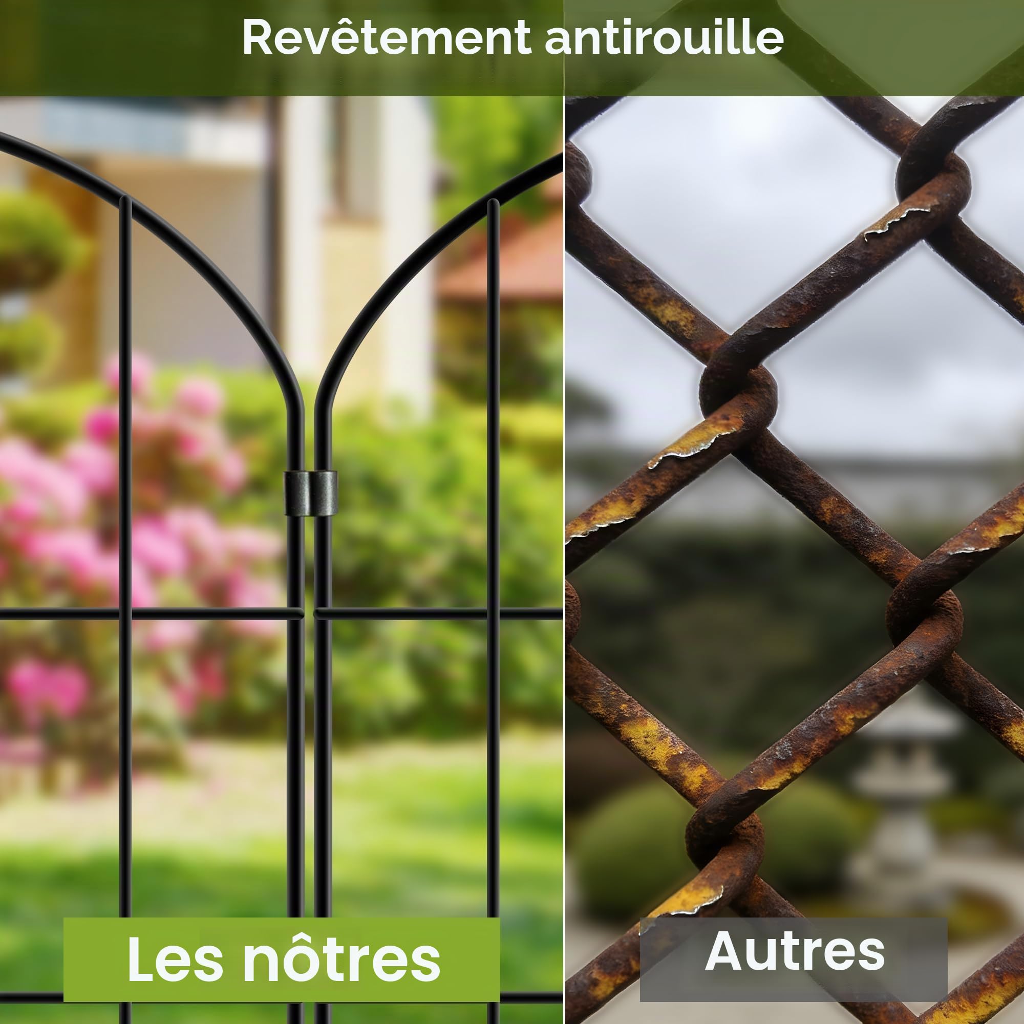 Thealyn Clôture de jardin décorative - 81 cm (H) x 45 cm (l) (10 panneaux, longueur totale 4,5 m) - Clôture extérieure en métal sans creuser pour parterre de fleurs, cour, barrière pour animaux