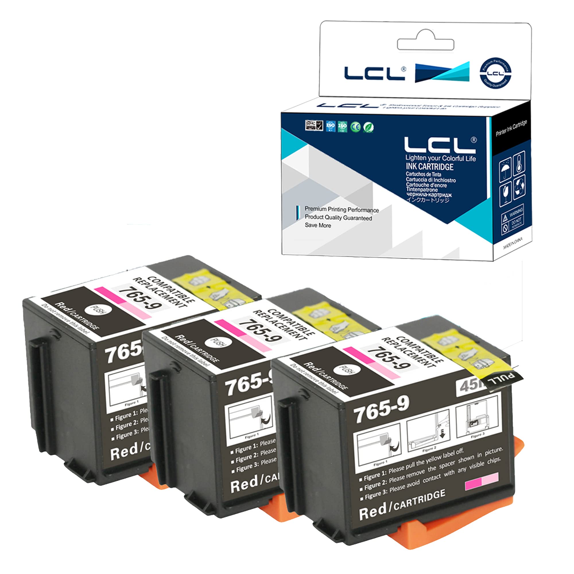 LCL Compatible Printer Cartridge Ink Replacement for Pitney Bowes 765-9 DM300C DM400C DM425C-ML DM425C-MM DM450C DM475C 3C00 4C00 5C00 6C00 (Red 3-Pack)