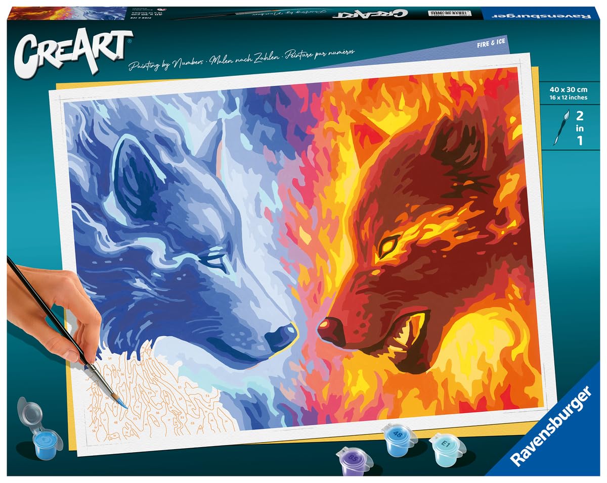 Ravensburger CreArt 23549 - Fire & Ice - Pittura con numeri per adulti, set di pittura fai da te con pennello e colori acrilici, regalo per donne e uomini, pittura per adulti