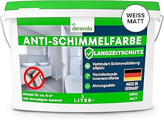 derendo Anti Schimmel Farbe weiß innen 1 Liter Wandfarbe weiß gegen Schimmel Badezimmer Feuchtraumfarbe Schimmel Stopp Langzeitschutz Schimmelentfernung