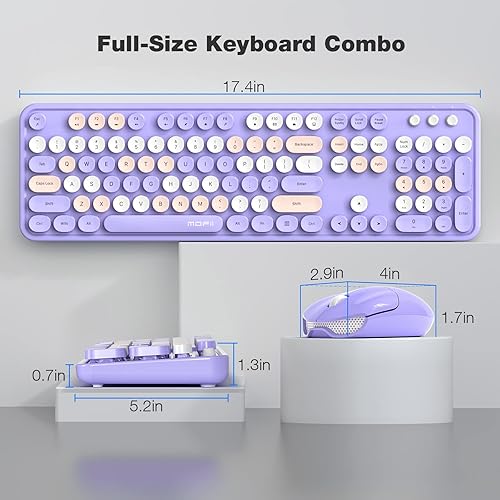 Miniatura 7 de MOFII Combo de teclado y mouse inalámbricos, color morado, colorido, teclado, de tamaño completo, teclas redondas, ratones de teclado USB 2.4G con
