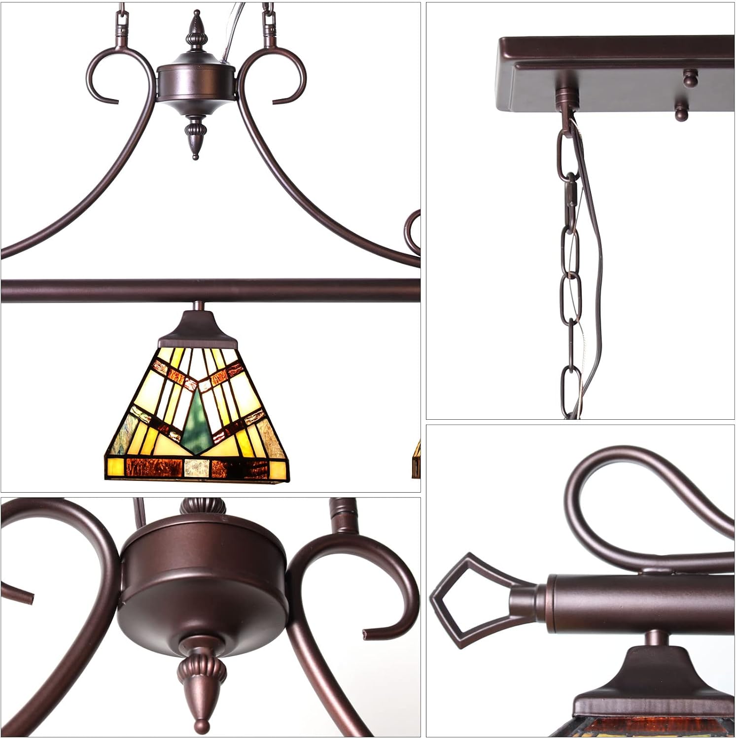 Capulina Tiffany Lamp Stained Glass Pendant Light 3-Lights 7" Wide Cream Amber Antique Tiffany Style Chandelier Pendant Lighting Fixture for Home Dining Room Kitchen Island Pool Table Hall