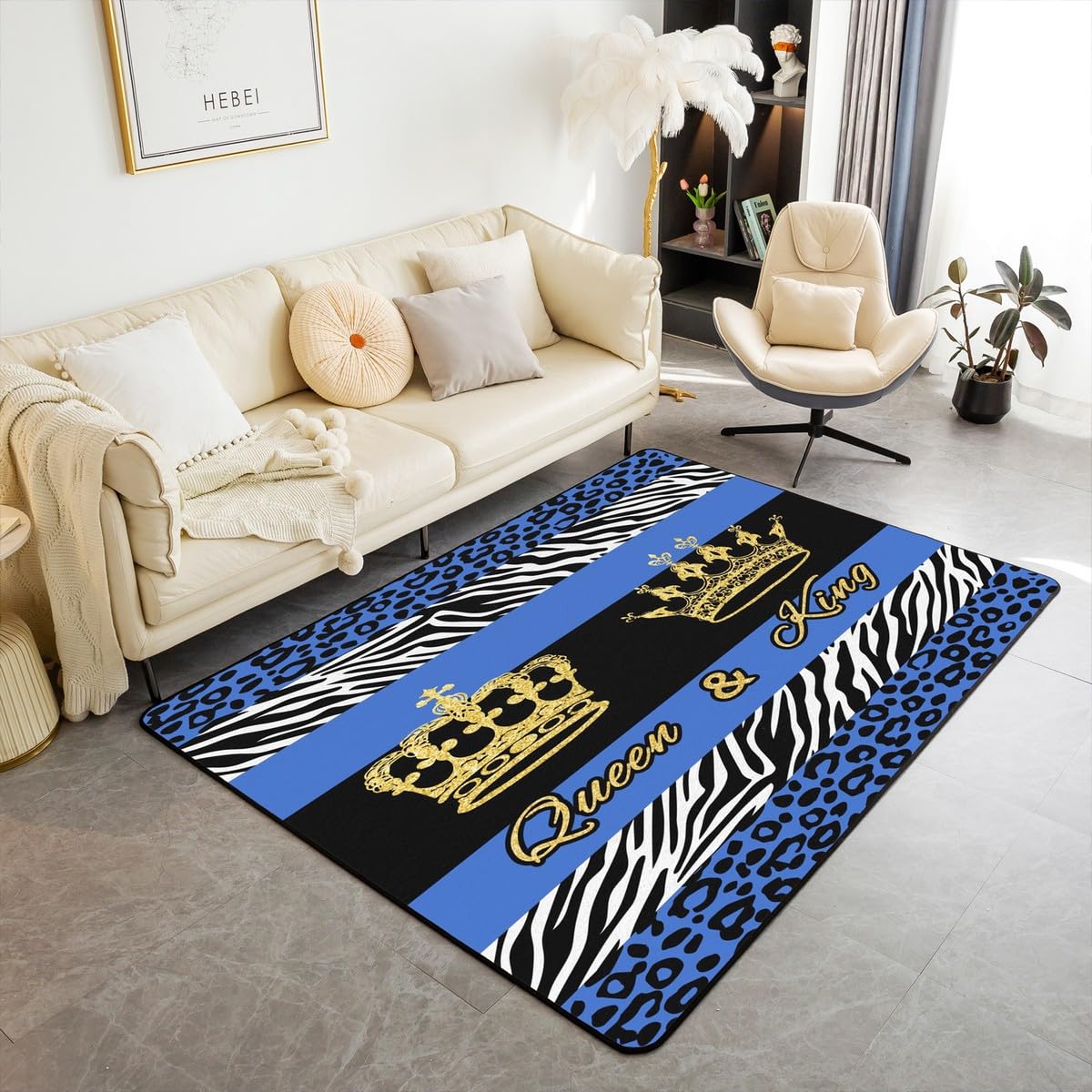 Tapis de salon guépard bleu pour chambre d'enfant ludique et colorée