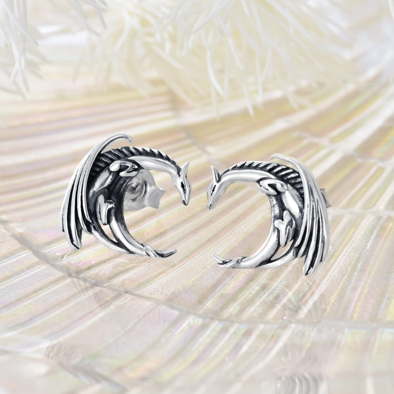 Drachen Ohrstecker 925 Sterling Silber Unisex-Ohrringe für Frauen und Männer