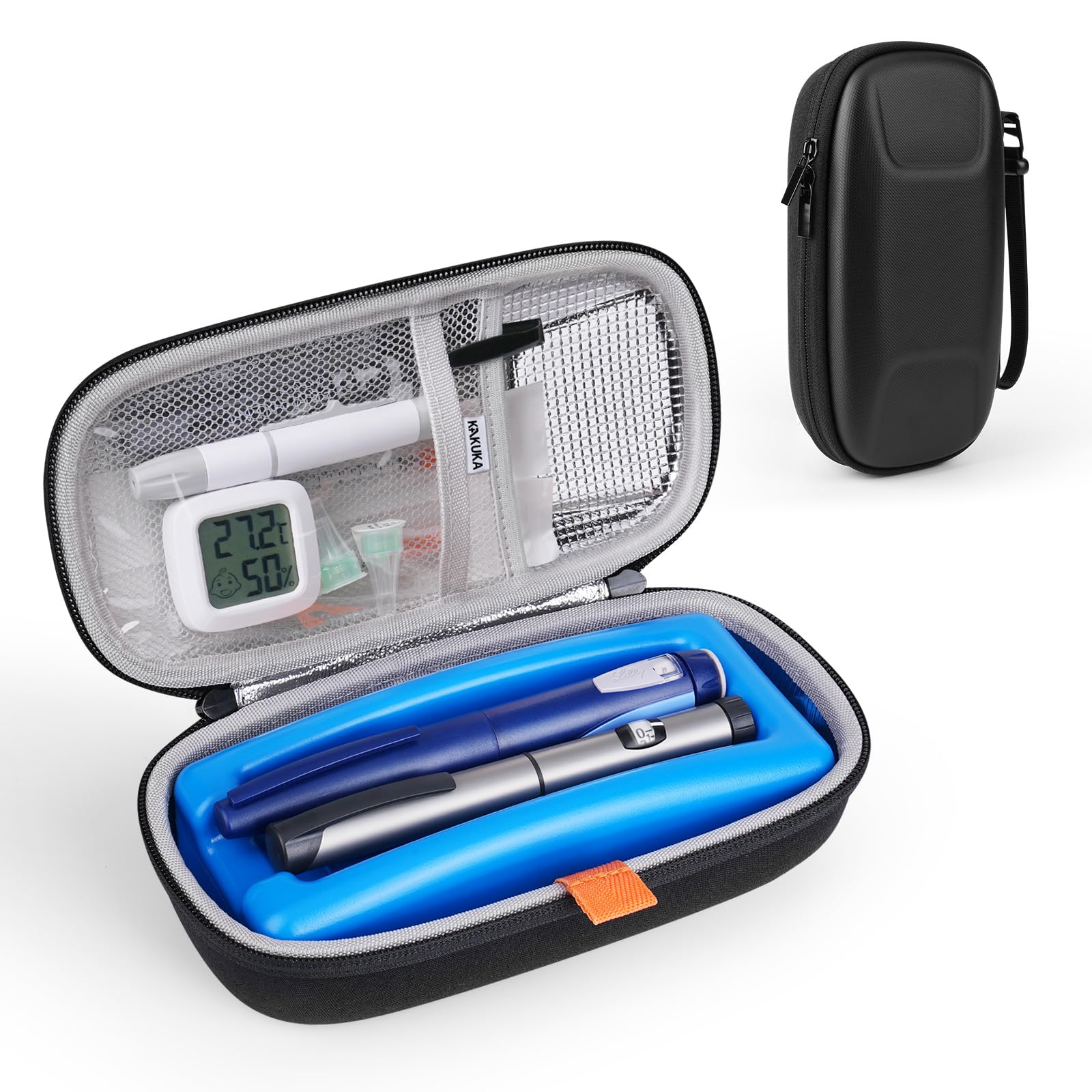 Insulin Cooler Hard Travel Case with Ice Brick, Portable Diabetic Case Medicine Cooler Bag for 2 Insulin Pens and Medication Diabetic Supplies, Extra Space for Insulin Syringes Needle (Black)
