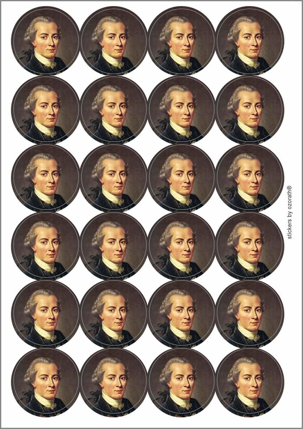 Immanuel Kant Philosopher Circular Matt Paper Stickers A4 Sheet of 24 (Each Sticker is 45mm Diameter)