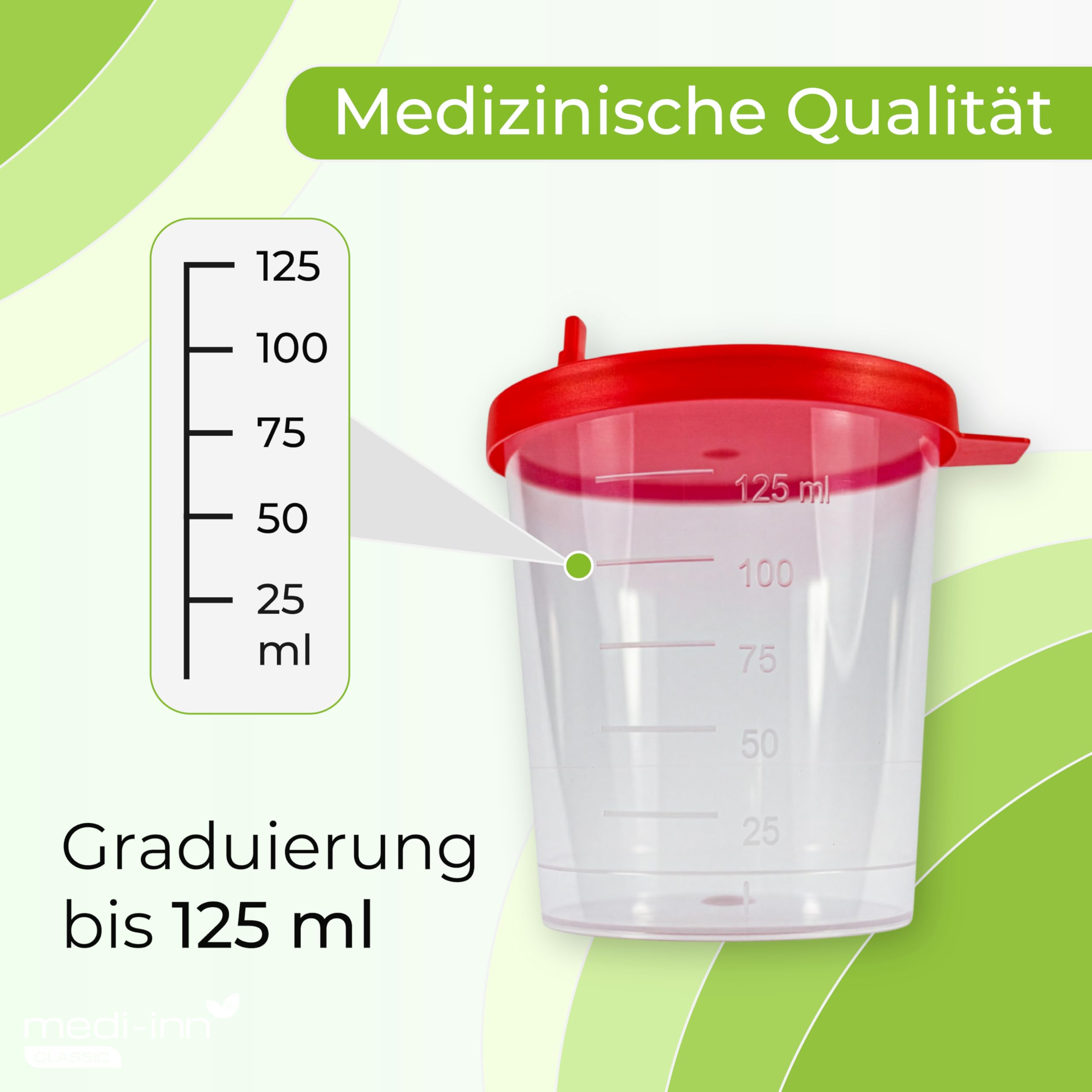 Contenitore Urine 125 ML con Rosso lo Snap-In Copertina Becher Campione Bicchieri di Plastica Medi-Inn - 500 Stück
