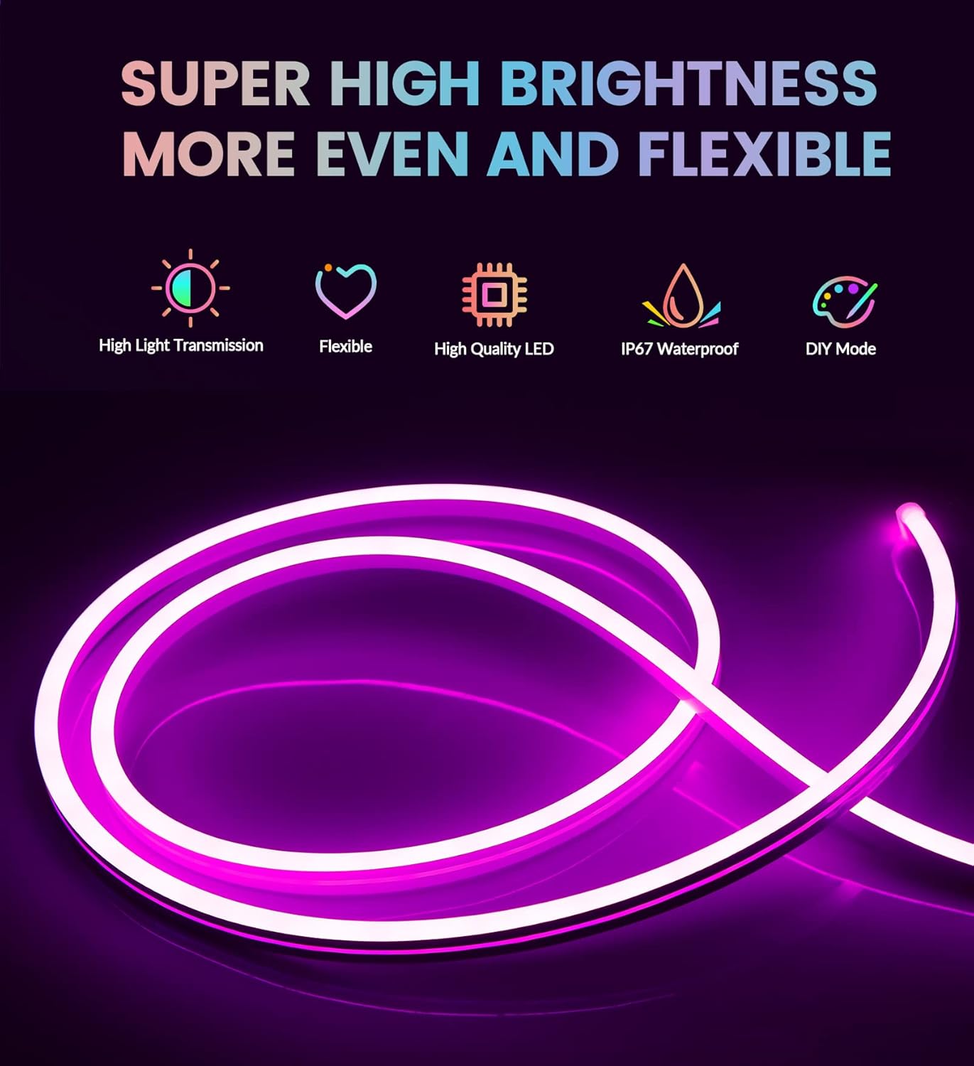 KJOY LED Strip Neon Flexible Rope Light, 11FT/3.5M RGB Neon Rope Lights with App & Remote Control, 12V Cuttable Silicone DIY Creative Rope Lighting Flex Rope for Bedroom Dormitory Kids Room Decor