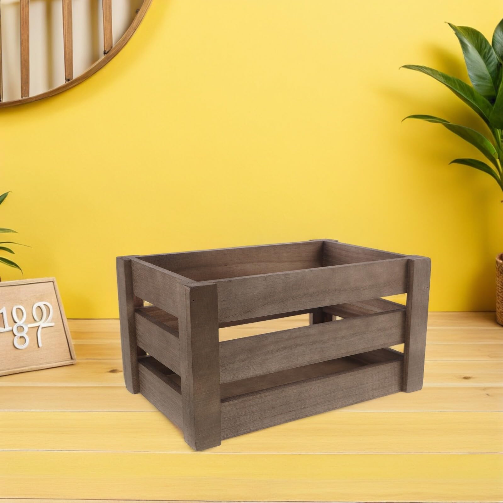 Scatola di Stoccaggio Rustica in Legno Rettangolare per Cucina e Display