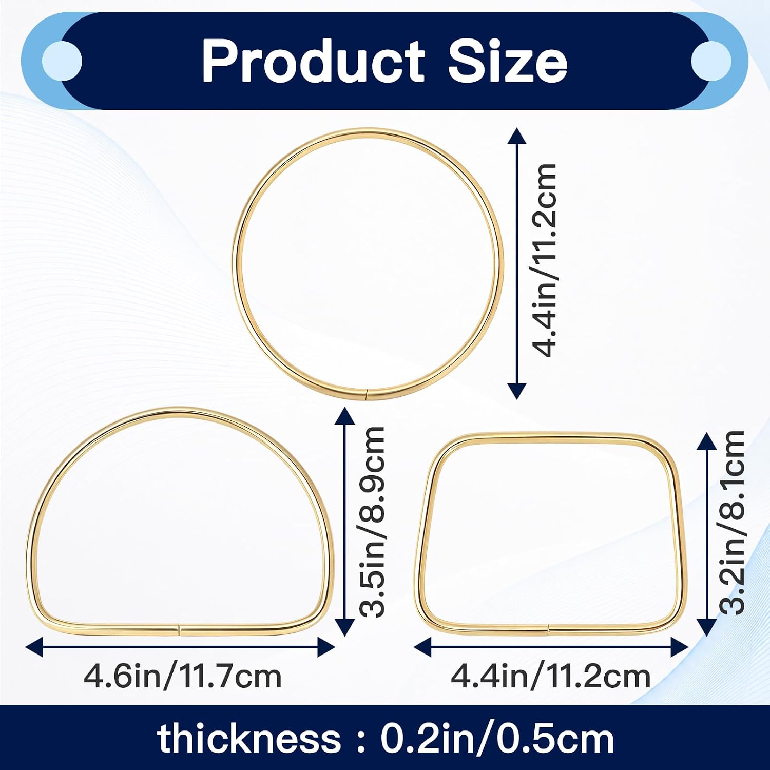 6 PCS Gold Metal Purse Handles, 2 PCS Trapezoid, 2 PCS D-Ring and 2 PCS Round Purse Handles for DIY Handmade Bags, Crochet Bags and Luggage Hardware Replacement Accessories
